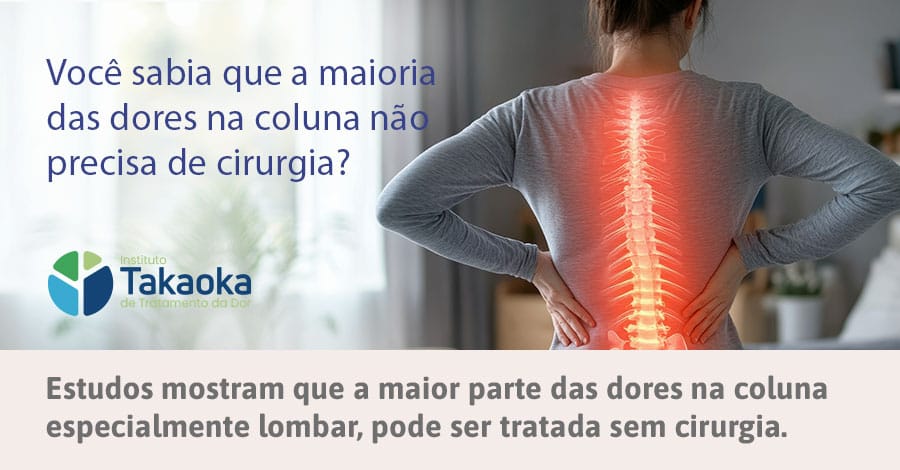 Ilustração de mulher com dor na coluna destacada em vermelho - Tratamentos para dor lombar - Instituto Takaoka